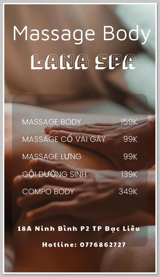 Bảng giá massage tại Spa Lana